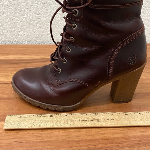 TIMBERLAND A18Z6 Glancy Burgundy Leather Lace-up Heeled Boots Size 7.5 - Picture 5 of 16